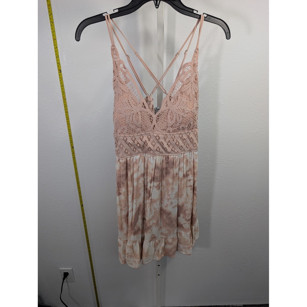 J for Justify Peach Tie Dye Crochet Lace Mini Dress Strappy Back Large